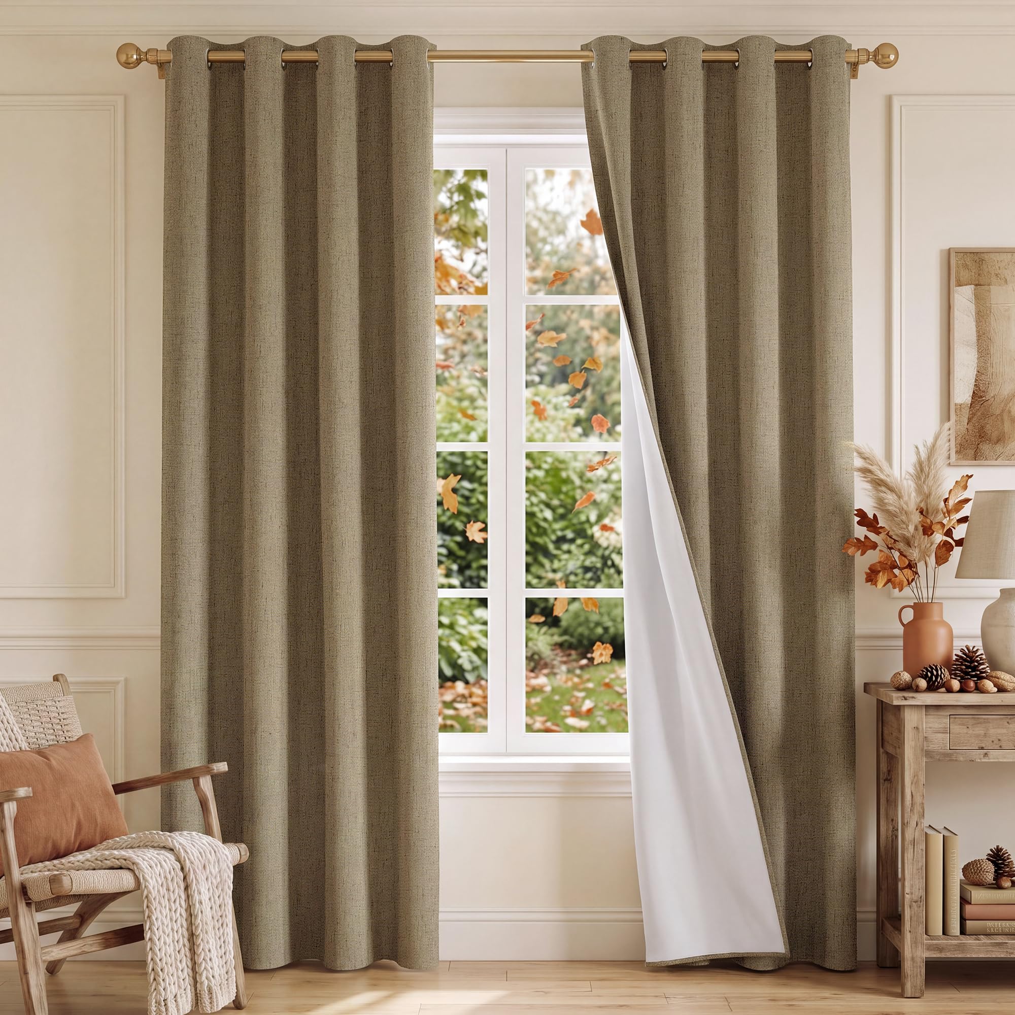 NICETOWN Extra Long Hazelnut Brown Blackout Curtains W52xL96, 2 Panels
