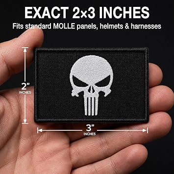 Black Skull Hook and Loop Tactical Patch 2 Pack 2x3 in