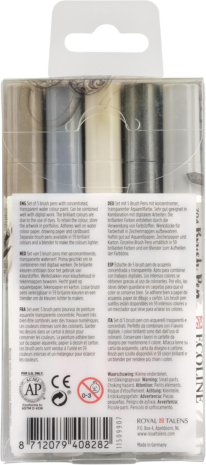 Ecoline Talens 5 Brush Pens Grey