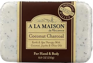 A LA MAISON Coconut Charcoal Bar Soap - Uses: Hand and Body, Triple Milled, Essential Oils, Biodegradable, Plant Based, Vegan, Cruelty-Free, Alcohol & Paraben Free (1 Bar of Soap, 8.8 oz)