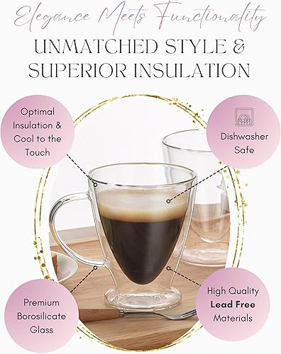 Miniatura 4 de Sister.ly Drinkware, tazas de café transparentes de doble pared, juego de 2, 12 onzas, celebra la vida un vaso a la vez