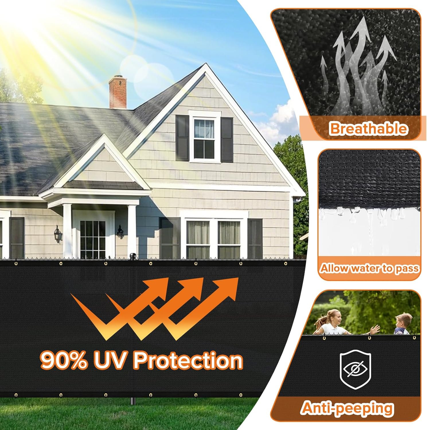 6ftx25ft Privacy Fence Screen Heavy Duty 170 GSM Windscreen & Dustproof Fabric Privacy Screen Covering Mesh Fencing for Outdoor Patio, Balcony, Pool Deck, Black