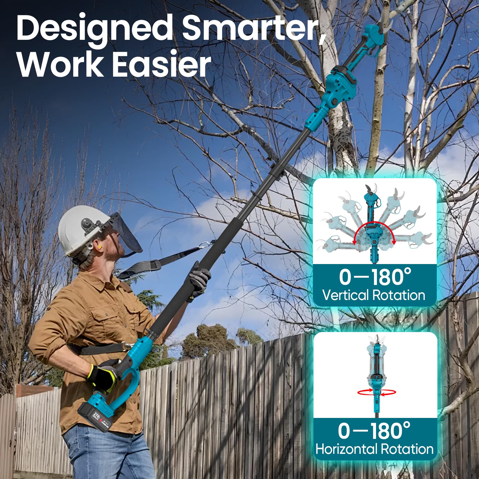 Sécateur Électrique Sans Fil avec Perche, 40MM Sécateur Électrique Télescopique avec 2 x 4,0Ah Batteries, Portée Maximale 1,6-2,8M, Moteur Brushless 1000W, Sécateur à Batterie pour Jardinage/Arbres
