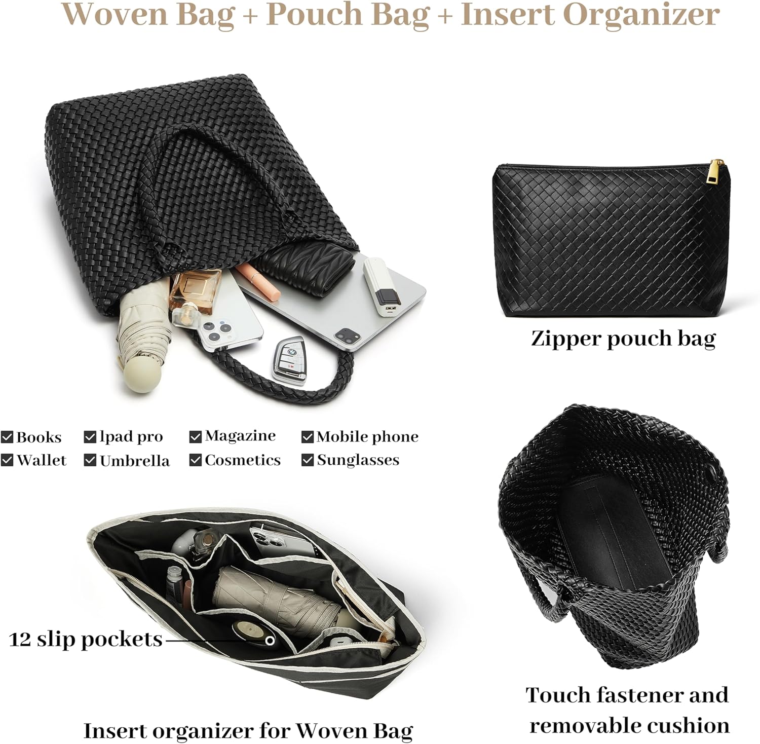 DAILANDO Fashion Woven Tote Bag for Women, Large Capacity Designer Shoulder Weave Hobo Purse - Image 7