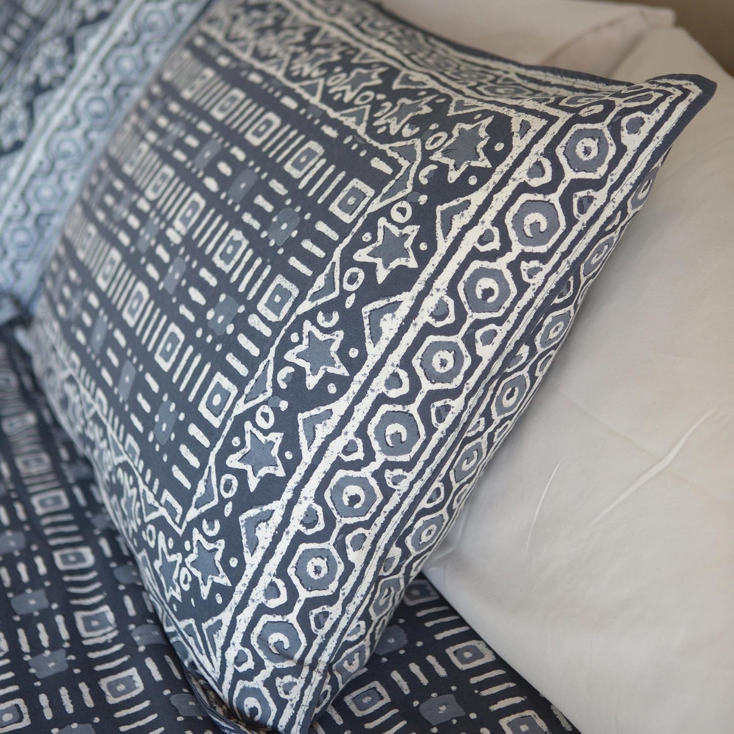 NOVICA Artisan Handmade Blockprinted Duvet Cover Set Sham Grey Cotton India Pillows Throws Covers NAT Geo Decor 'Rajasthani Grey' (3 Pieces)
