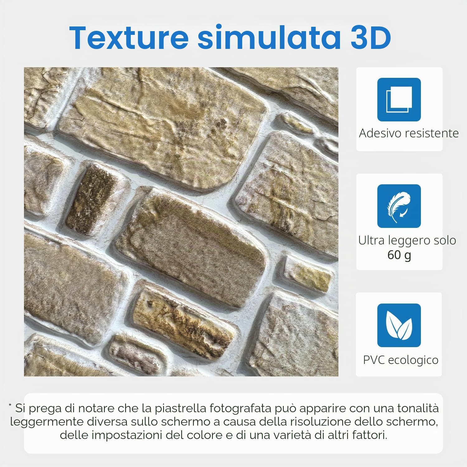 COMSTICKC Pannelli Adesivi per Pietra 3D, 10 Pezzi 30x30cm, Mattoni 3D Adesivi Murali, PVC Pannello Finta Pietra per Decorativi Pareti Interne Cucina, Bagno, Soggiorno (Marrone)