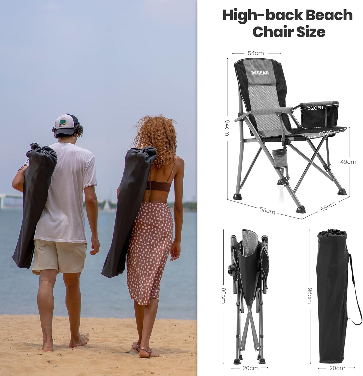 Hard Arm Floding Camping Chair with Mesh Back (Cool Grey) : Sports & Outdoors