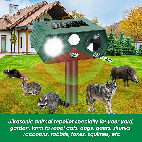 Miniatura 3 de Repelente de animales ultrasónico para exteriores, repelente de animales con sensor de movimiento, repelente de gatos, dispositivos repelentes de