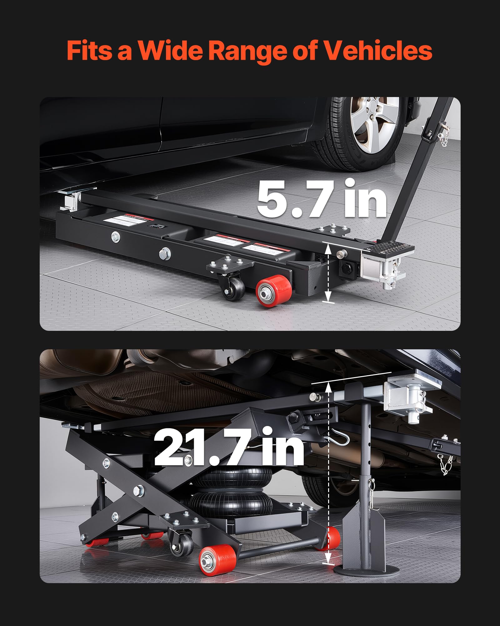VEVOR Plataforma Elevadora Neumática Portátil, Capacidad de Elevación de 3 Toneladas, Altura Máxima de Elevación de 55 cm, con Airbag, Pies de Apoyo, Calzos para Ruedas y Almohadillas de Goma