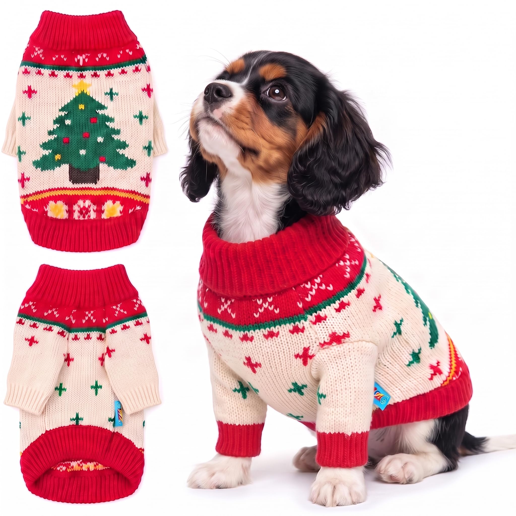Dog Christmas Sweater Soft Knit Turtleneck Holiday Outfit，Tree：L