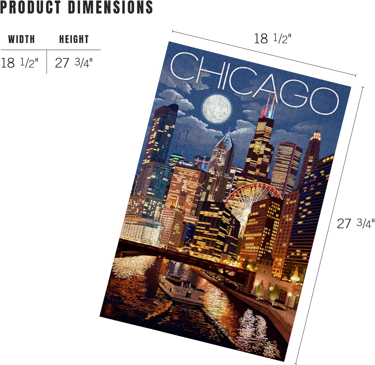 Chicago, Illinois, Skyline at Night (1000 Piece Puzzle, Challenging Jigsaw Puzzle for Adults, Made in USA)