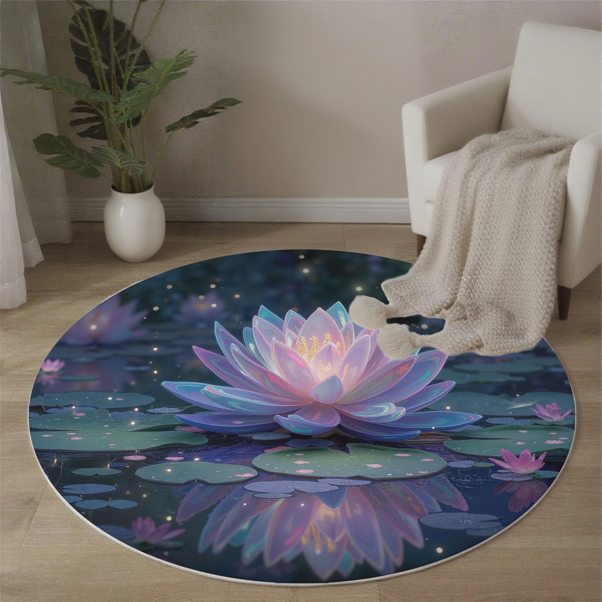 Tapis de salon rond lavable 160cm tapis chambre violet doux