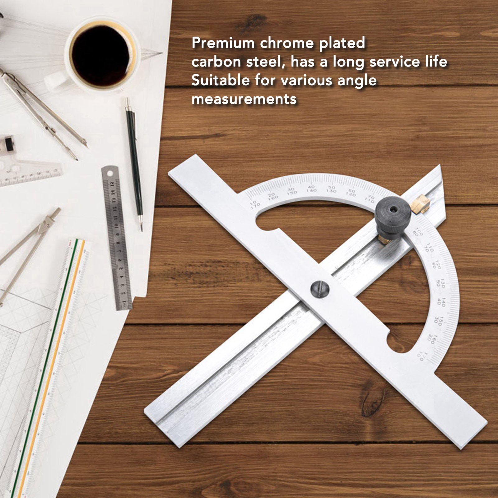 Woodworking Protractor, Wood Angle Ruler, Carbon Steel, Lightweight, 150x300mm, High Adjustable for Construction
