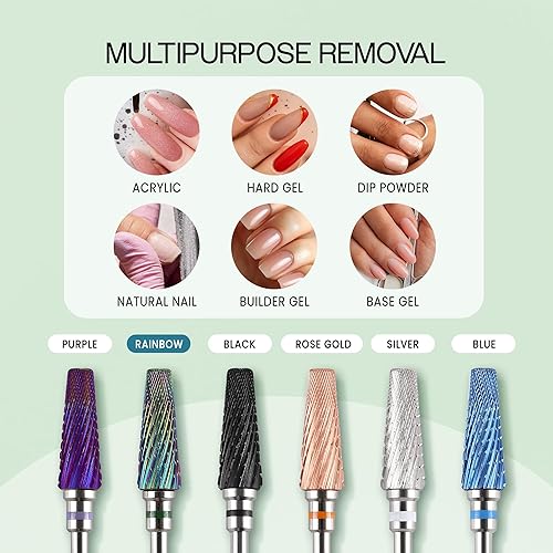 Miniatura 205 de PANA Broca de carburo de uñas 5 en 1 – Uso de rotación bidireccional para zurdos y diestros – acrílico de eliminación rápida o gel duro – vástago