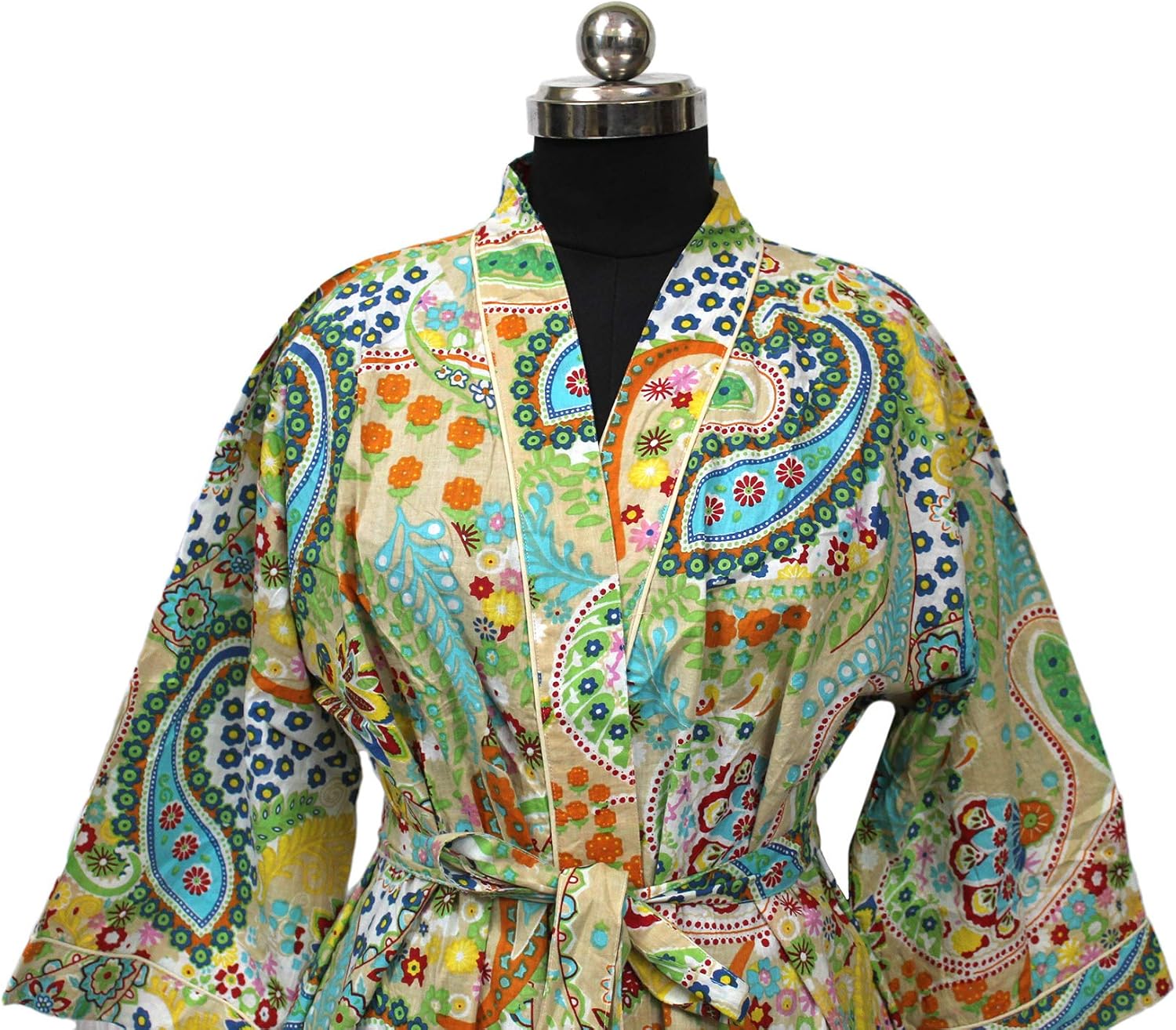CRAFT KALA Women's Kimono Robe Long Robes with Peacock and Blossoms Printed Kimono Nightgown - Image 9