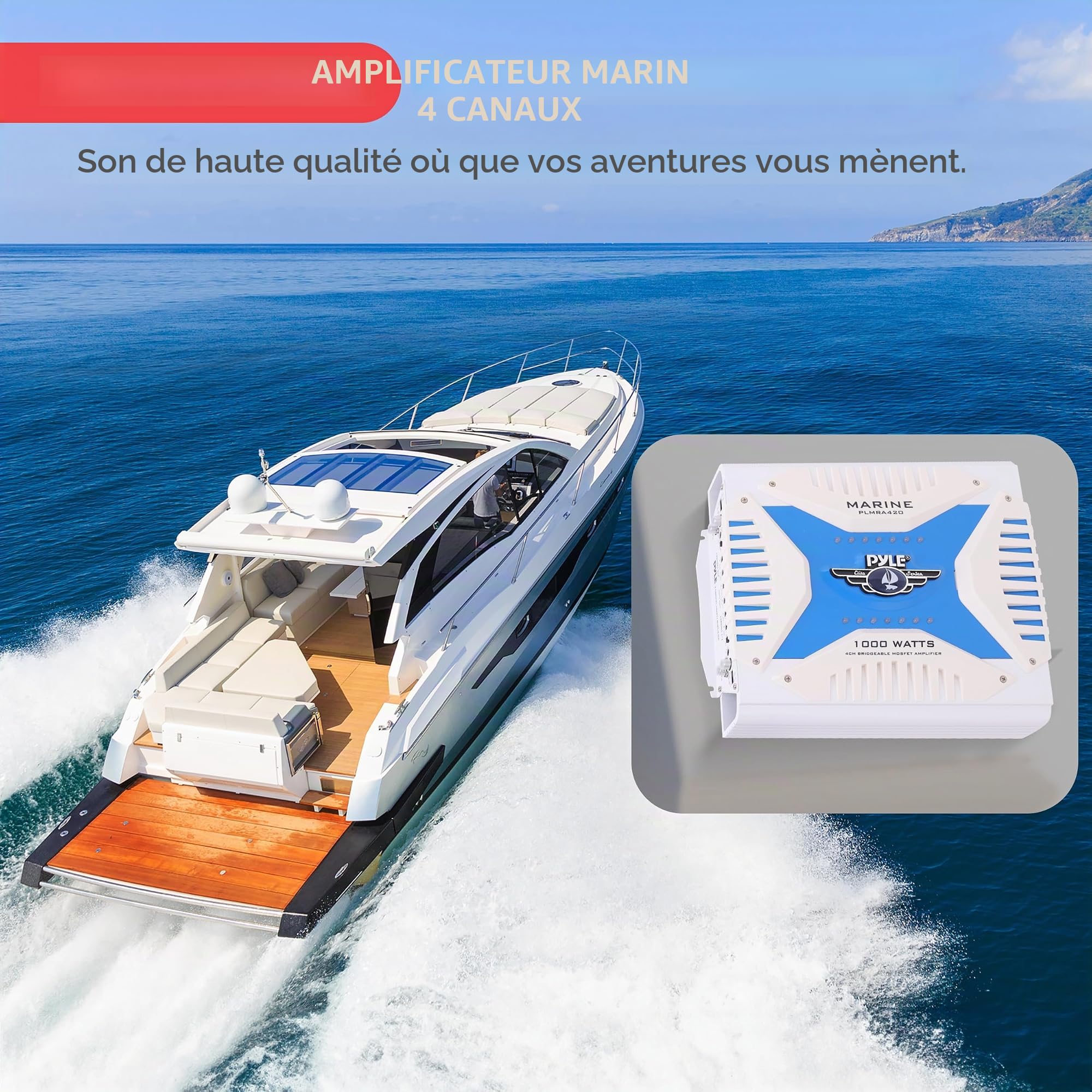 Amplificateur Pyle étanche avec 4 canaux et une puissance de 1000 Watts. Amplificateur MOSFET pontable - Idéal pour bateau, scooter de mer etc.