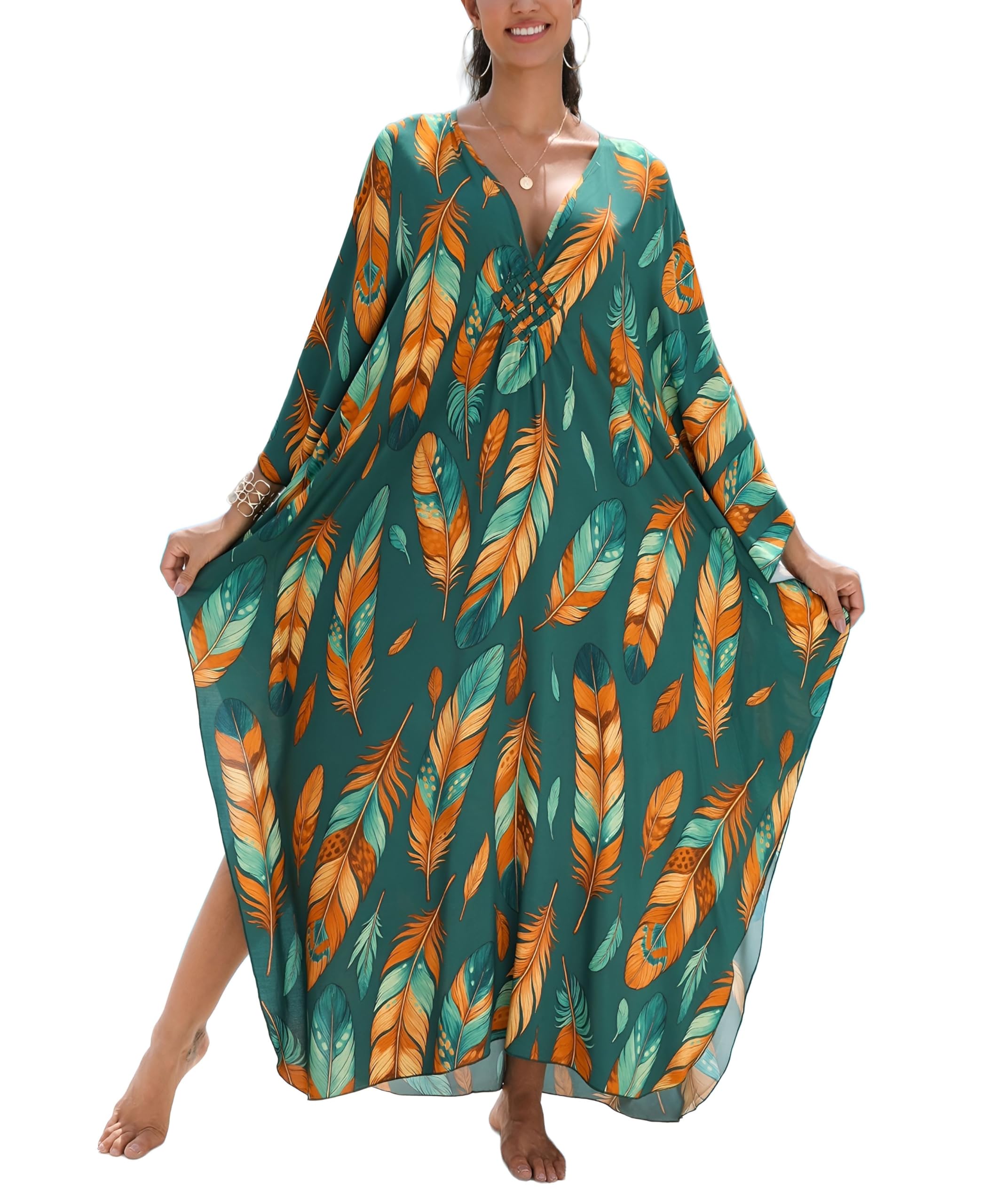 KEYLORTING Plus Size Kaftan Dress Women, African Moo Moo Print Caftan, Batwing Dress, Beach Cover Up for Party and Loungewear