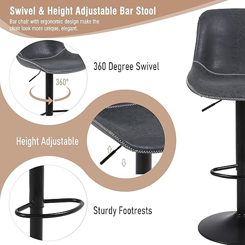 Miniatura 5 de Taburetes de bar, taburetes de bar giratorios de altura de mostrador con respaldo, sillas de bar modernas y ajustables, taburete alto de piel