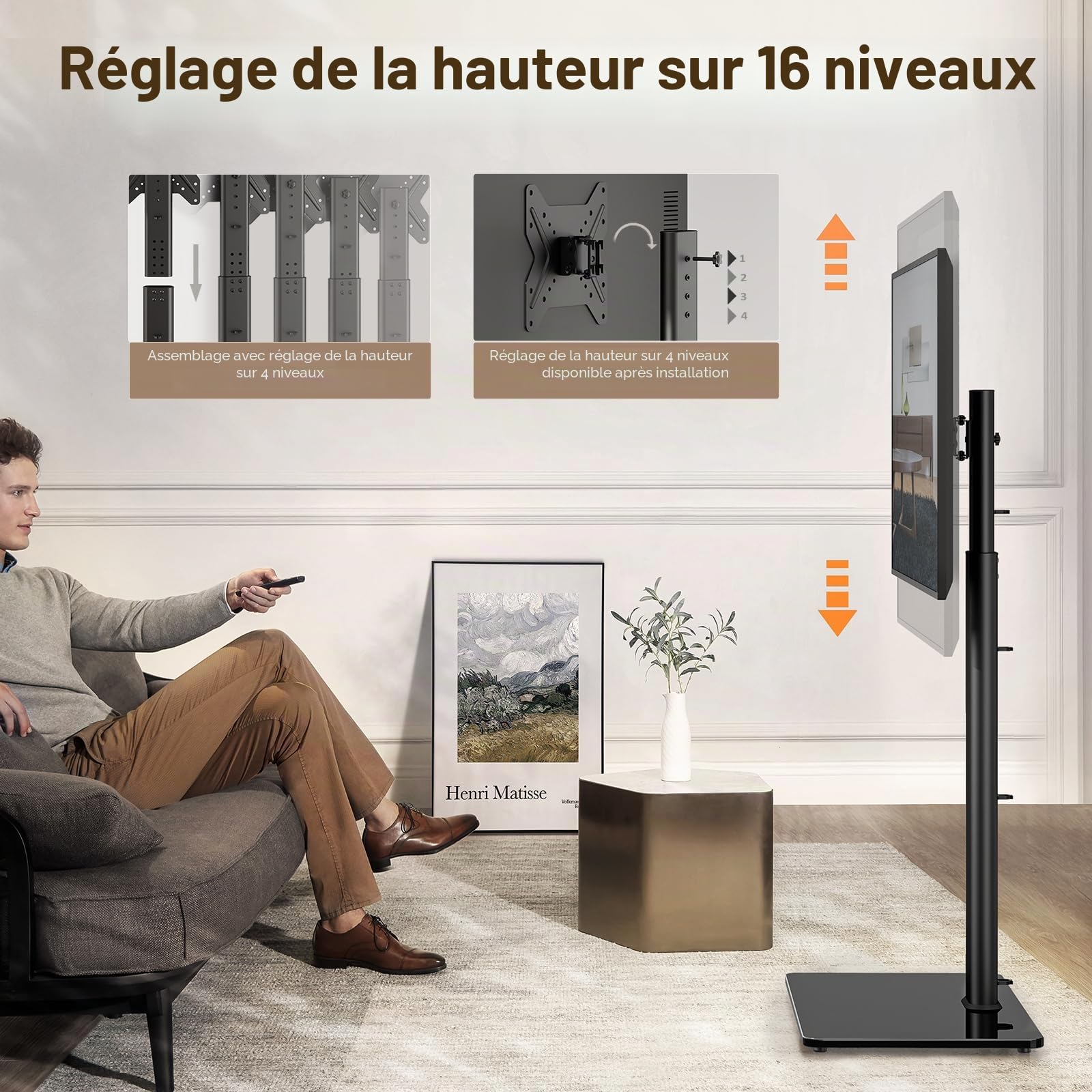 Hemuduplus Meuble TV Pied Support Pivotant pour Téleviseur Ecran LCD de 19 à 43 Pouce LED Plasma,HT1001BP