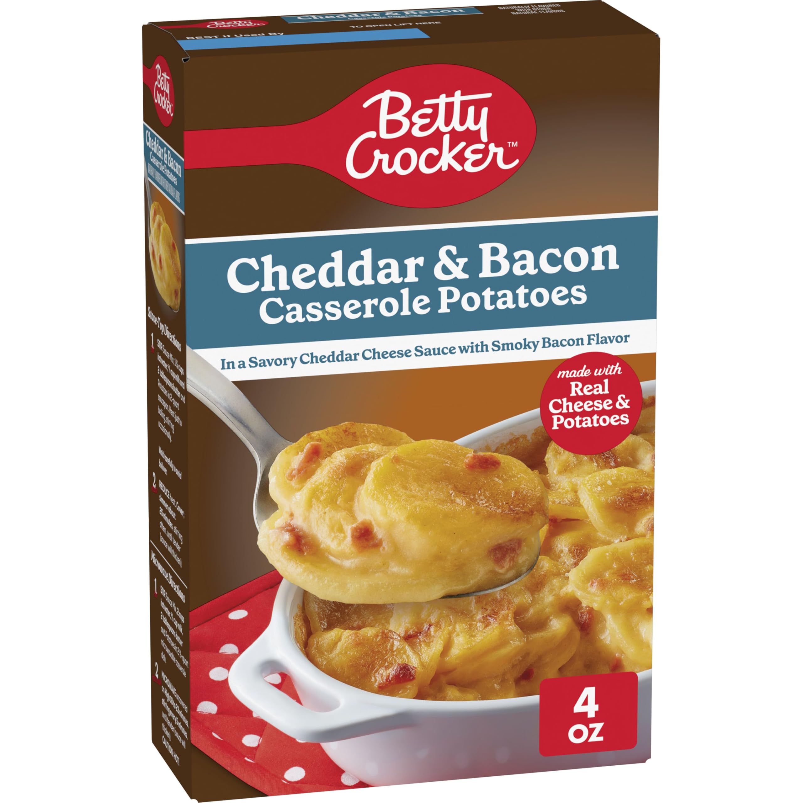 Betty Crocker Cheddar and Bacon Casserole Potatoes, Made with Real Cheese, 4 oz Box