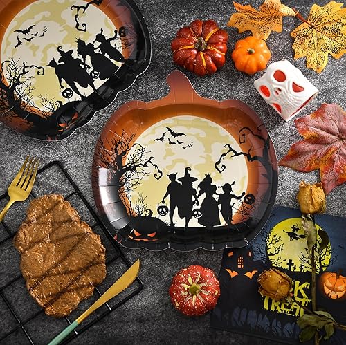 Miniatura 5 de 28 platos de papel de Halloween, platos de fiesta de Halloween, platos de papel de calabaza, platos de postre de Halloween, platos desechables de