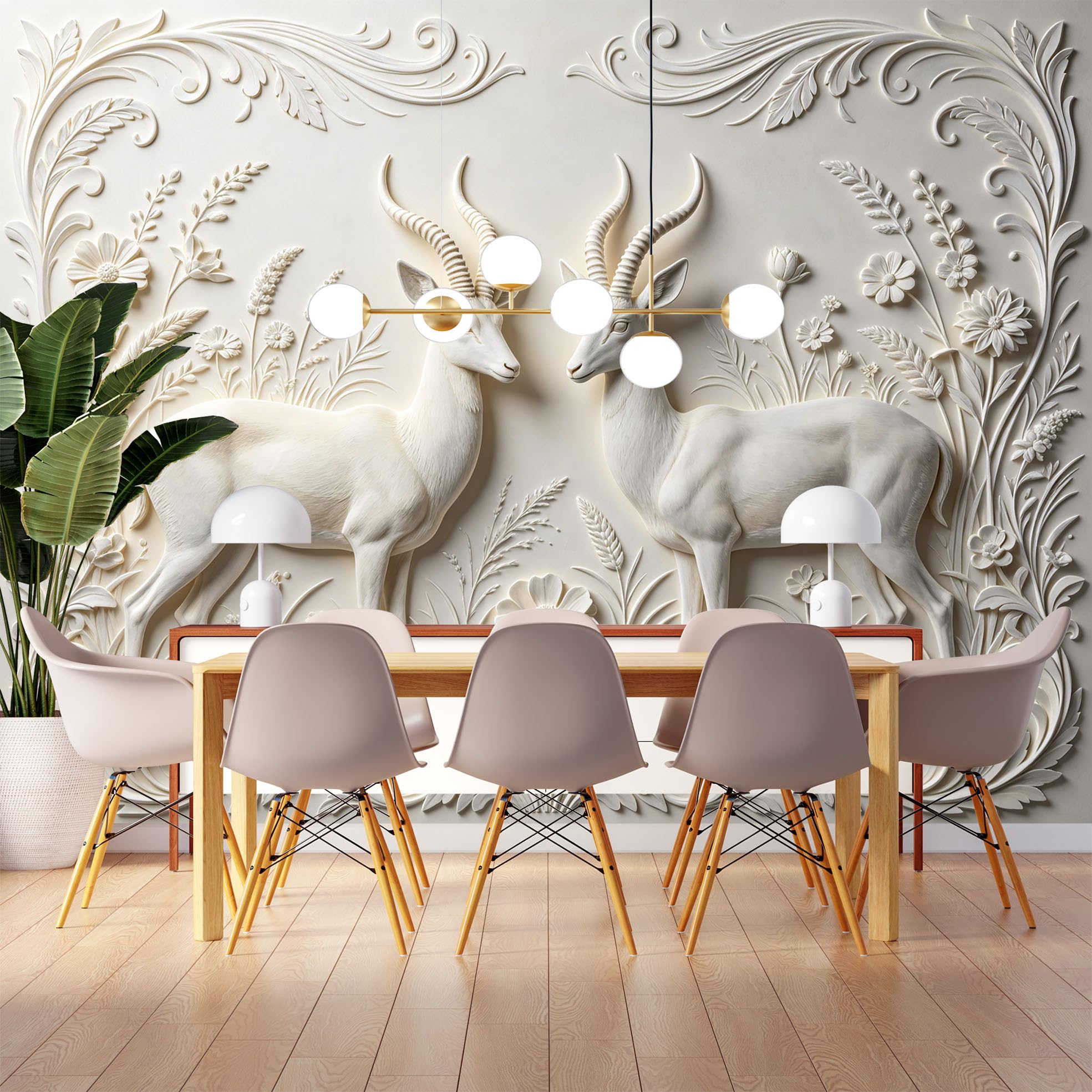 Elegancki jeleń para kwiatowy mural ścienny romantyczny las jeleń kwiat włókniny tapeta luksusowa neoklasyczna botaniczna kwiatowa fototapeta 500 x 280 cm kremowa biel cecha ściana do salonu sypialni