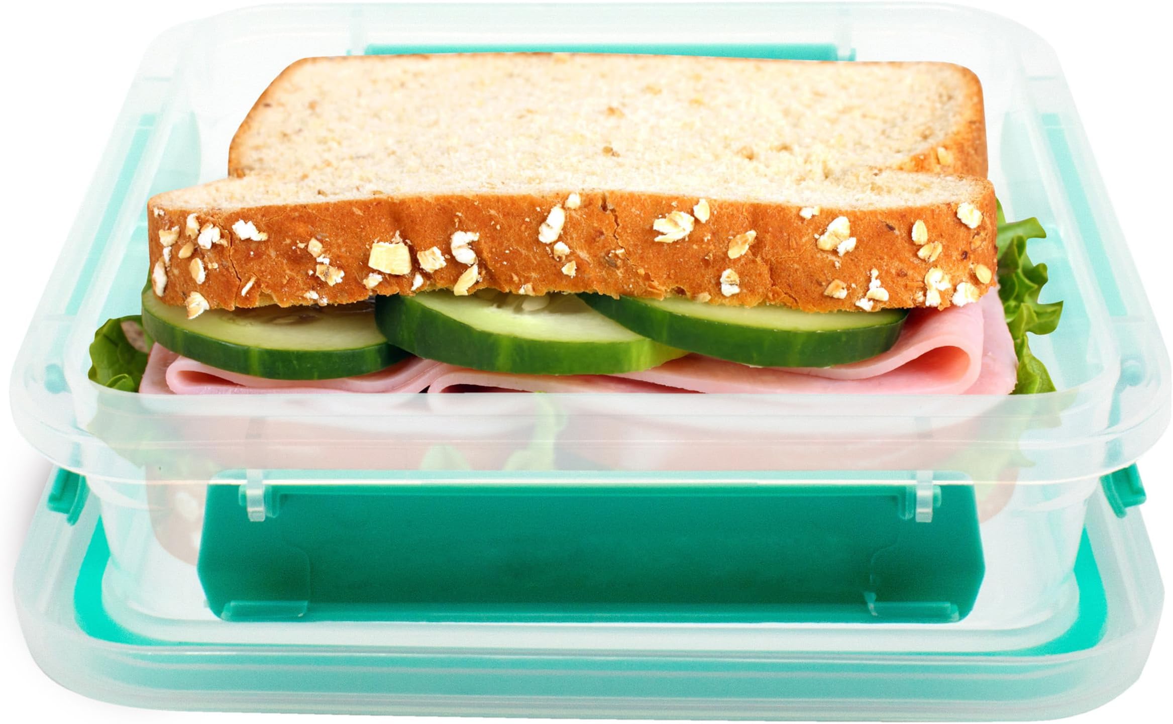 Sandwich Container: 1 Pack Reusable, BPA Free Plastic Food Storage with Snap-Off, Vegetable Container, Sandwich Container With Leak-Proof Lid: *Colors Vary