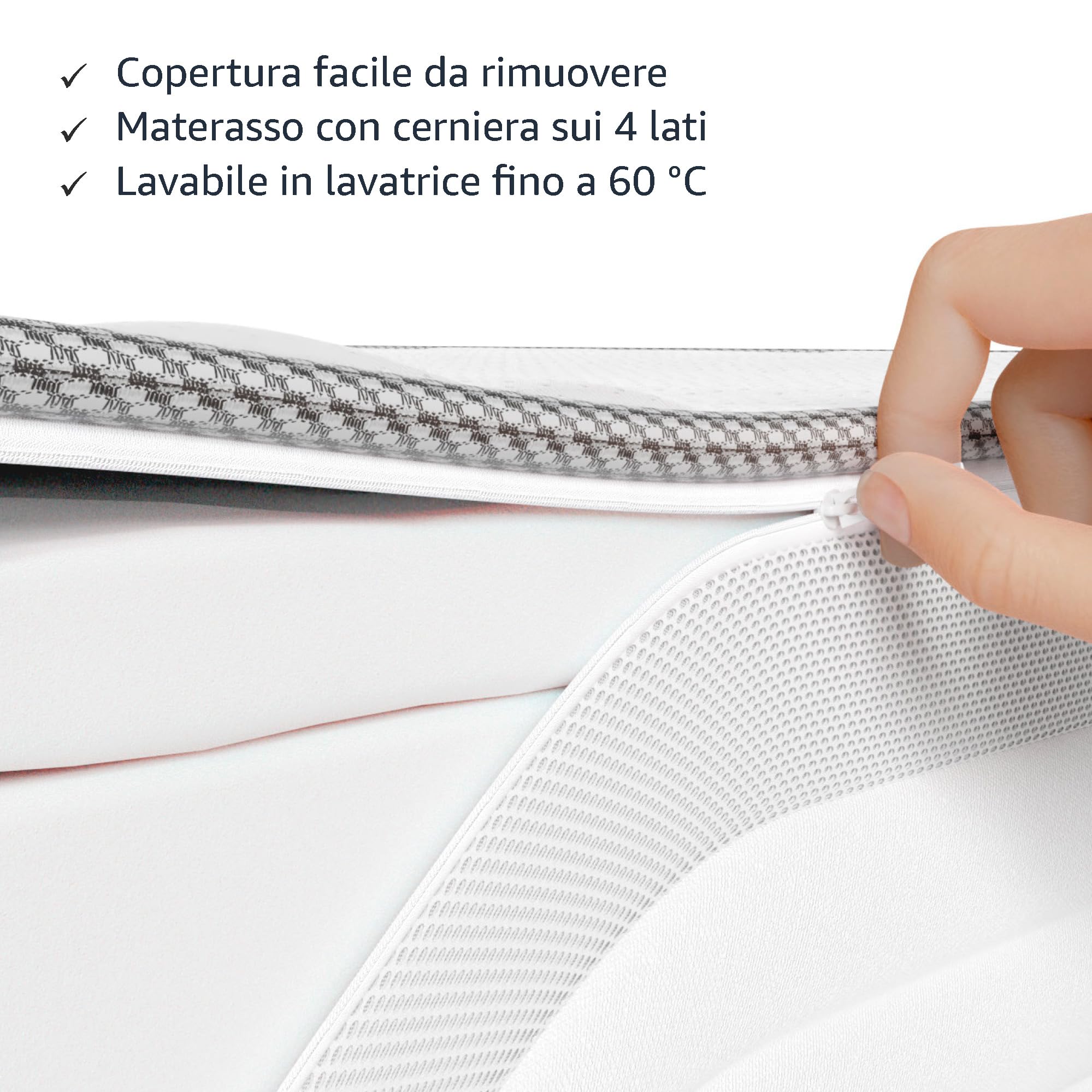 Amazon Basics Materasso Singolo a molle insacchettate a 7 zone, Medio-rigido (H3), 90 x 190 x 21.5 cm, Bianco