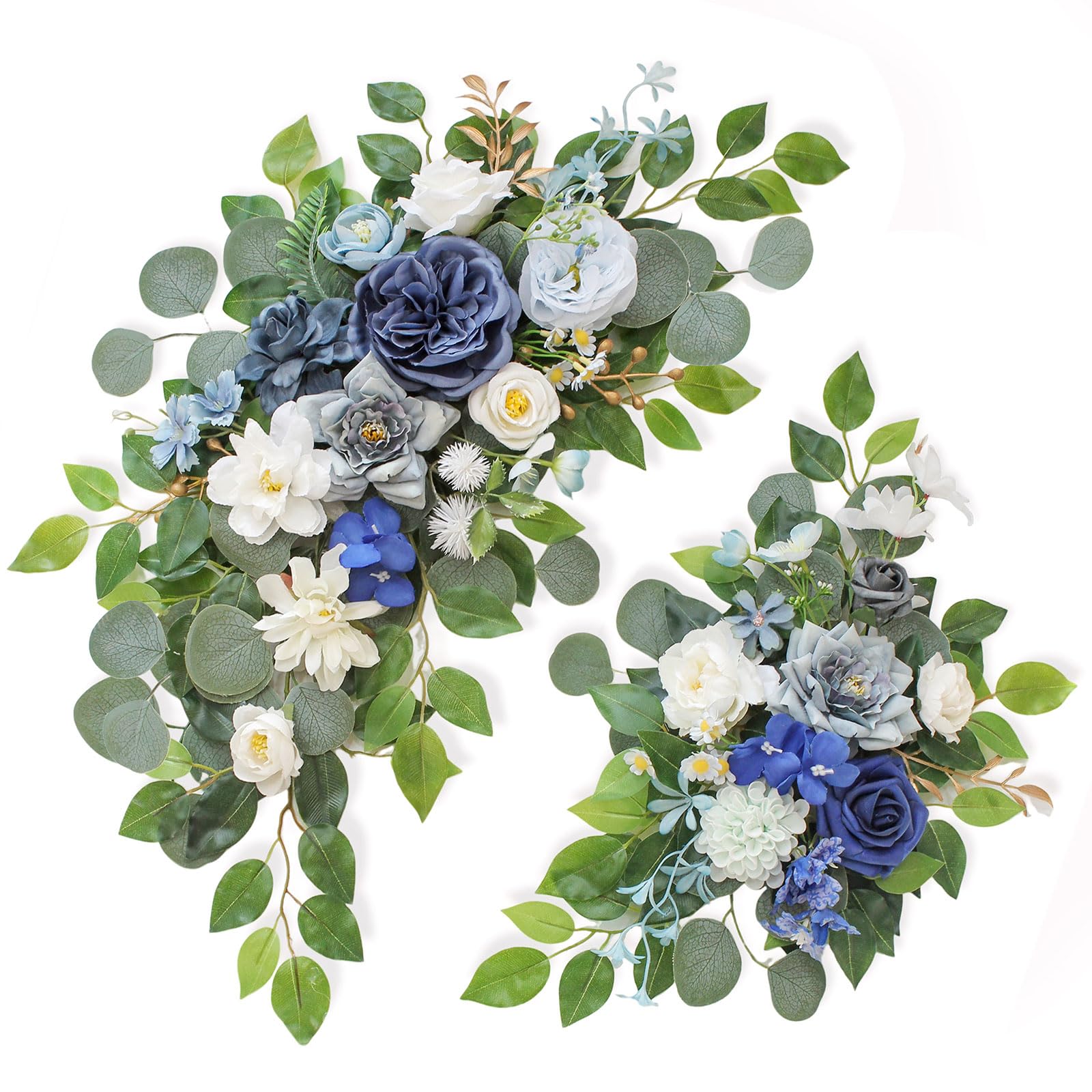 BMQDSM Wedding Welcome Signs Floral(Pack of 2)，Wedding Arch Flowers for Wedding Decorations and Reception Backdrop Decoration (Blue)