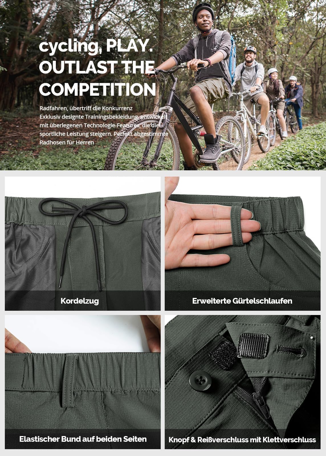Cycorld Kurze Hose Herren Wanderhose MTB Shorts | Atmungsaktiv, Schnelltrocknend, 5 Taschen, Bermuda Cargo, Radhose, Fahrradhose, Mountainbike
