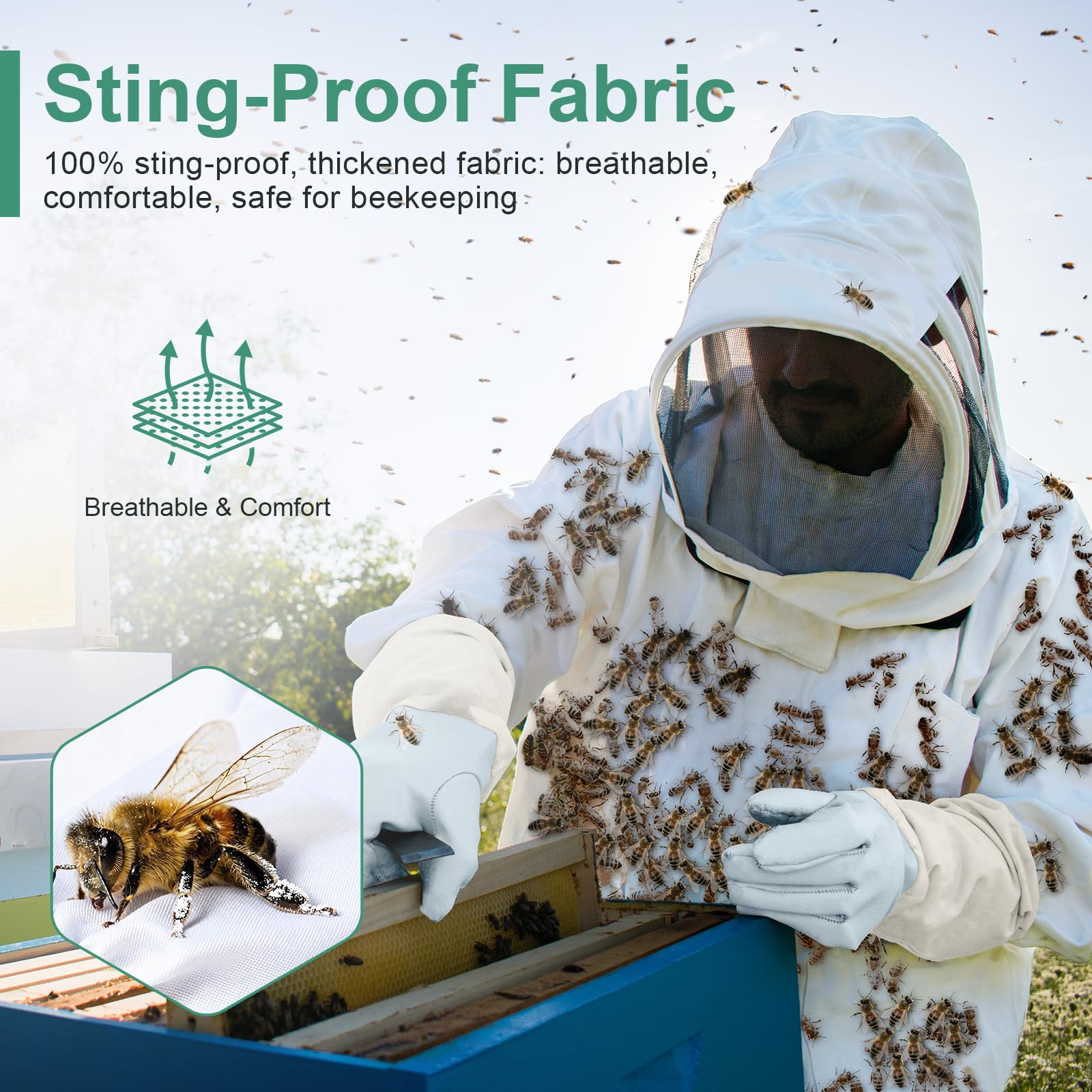 M-Bee - Traje de apicultura para hombres y mujeres, traje de apicultor con guante y capucha ventilada