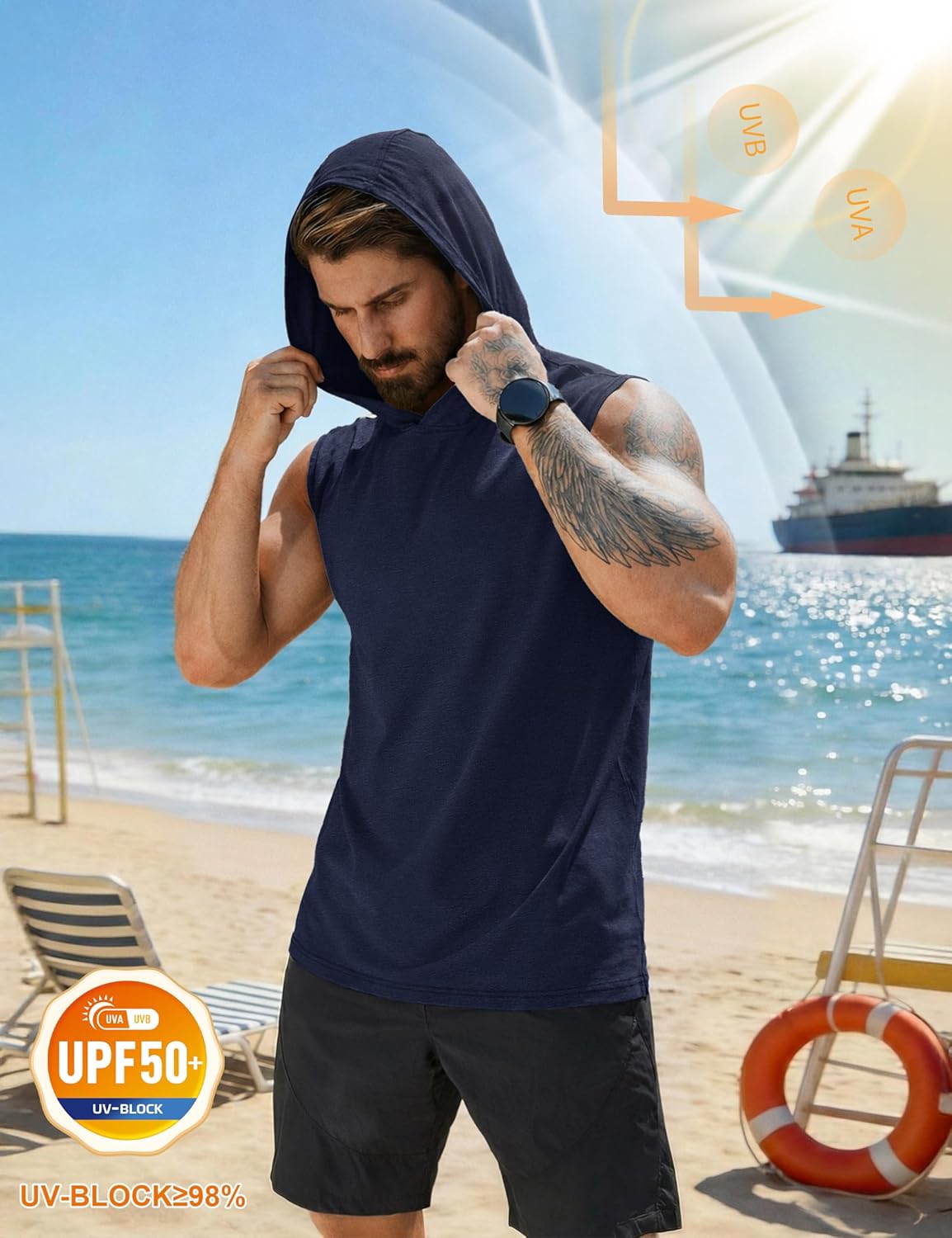 Cotrasen Men's UPF 50+ Hooded Tank Top Sleeveless Hoodies Lightweight Casual Gym Workout Shirts Cooling Muscle Tee Shirt - Image 2