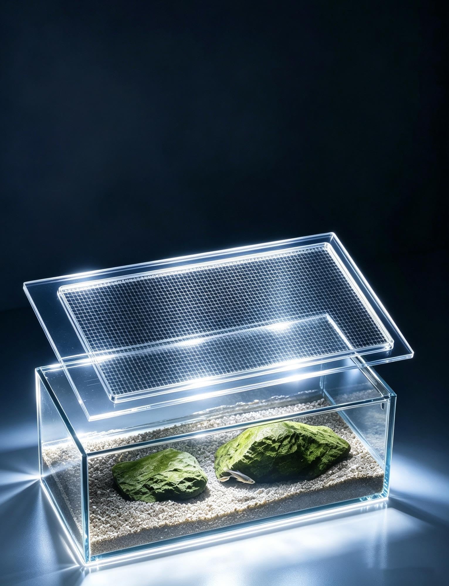 Genérico Tapa Acuario PC 6mm con Puerta Alimentación y Red Reemplazable