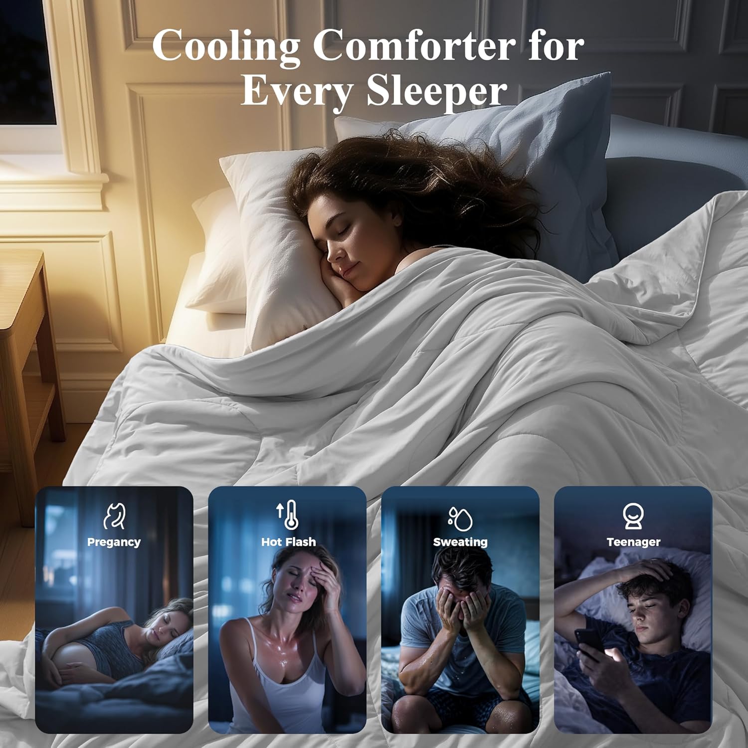 Cooling Comforter Queen Size, Double-Sided Cooling Blanket for Hot Sleepers, Breathable Lightweight Comforter for Night Sweats, All Season Cool Blanket, Soft Cold Touch,(90"x90" Light Gray)