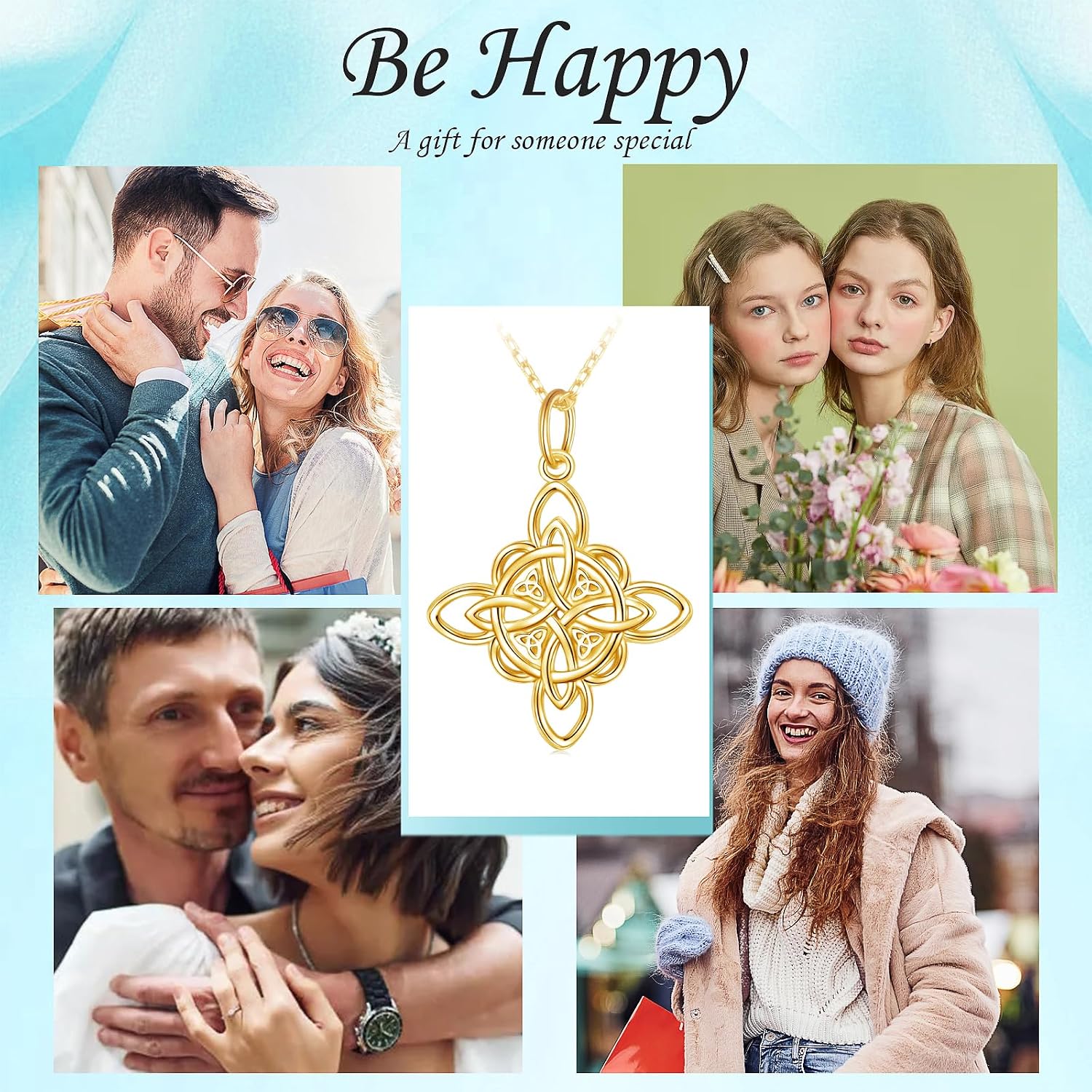 FLYOW 925 Sterling Silver Good Luck Irish Jewelry Celtic Knot Pendant Necklace for Women Birthday Graduation Gift