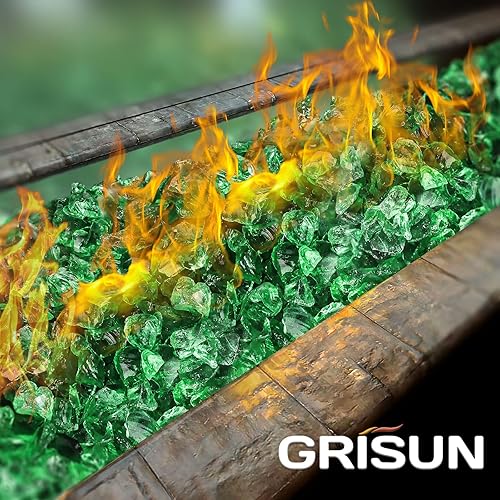 Miniatura 8 de GRISUN Vidrio de fuego verde esmeralda para hoguera, 10 libras, 12 pulgada, rocas de vidrio templado para chimenea natural o propano, seguro para