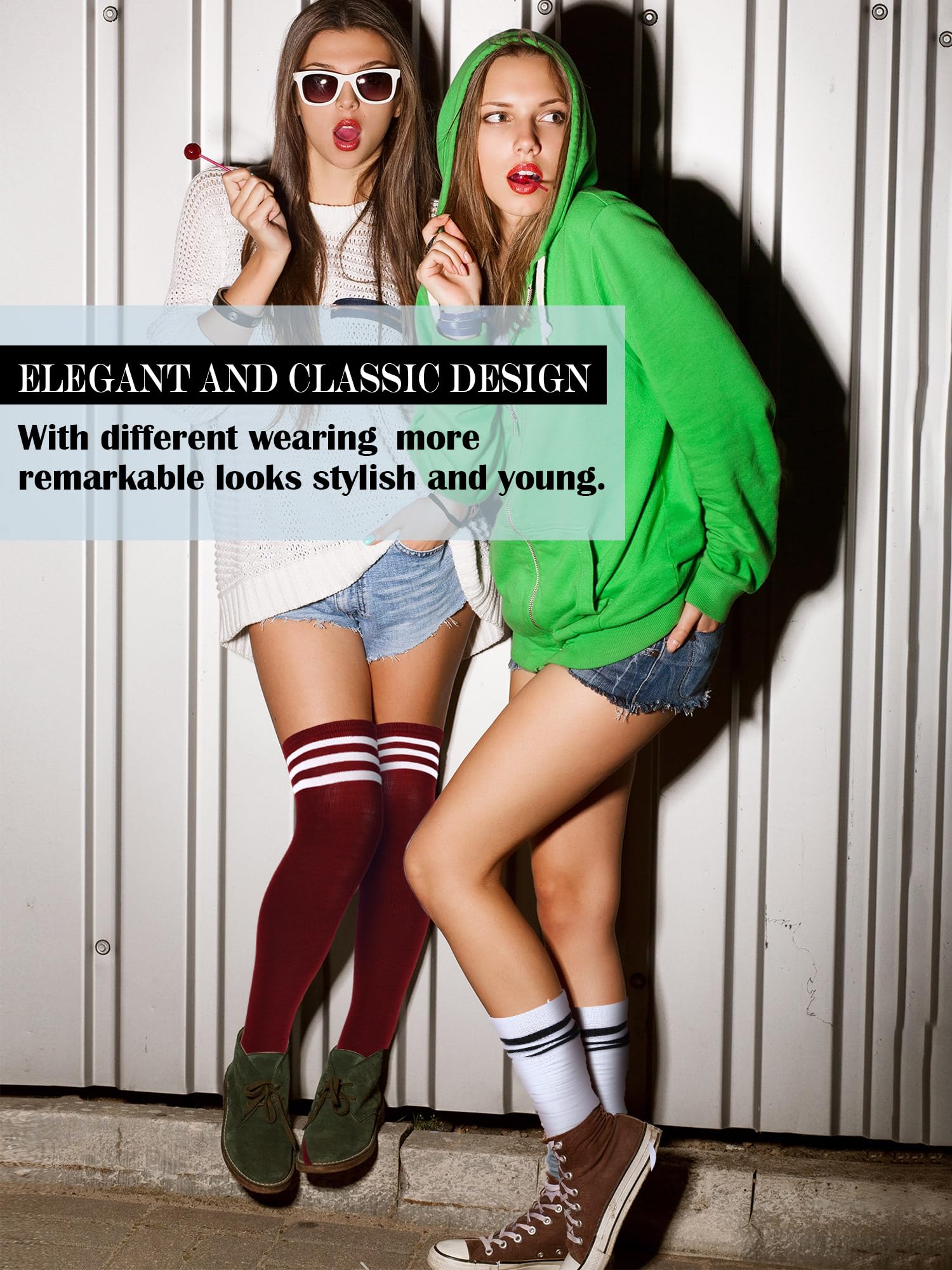 SATINIOR 3 Pairs Knee High Socks Thigh High Triple Stripe over the Knee Socks Long Opaque Thigh Stockings: One Size Black, Wine Red, White