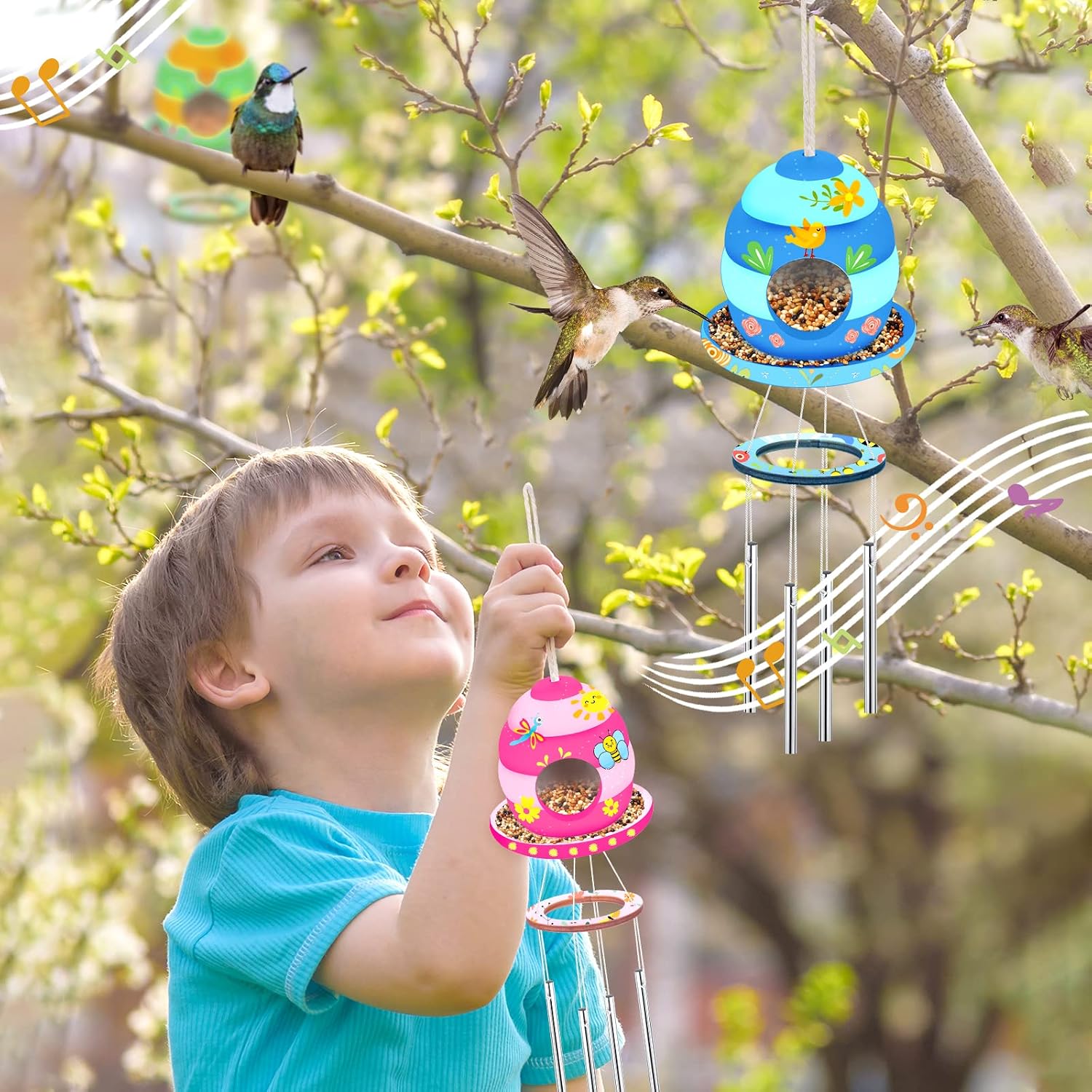 Gooidea 2-Pack Arts and Crafts for Kids, Make Your Own Bird Feeder & Wind Chime Kit, Wooden Painting Craft Kits Gift for Girls & Boys Age 3-5 4-8 8-12