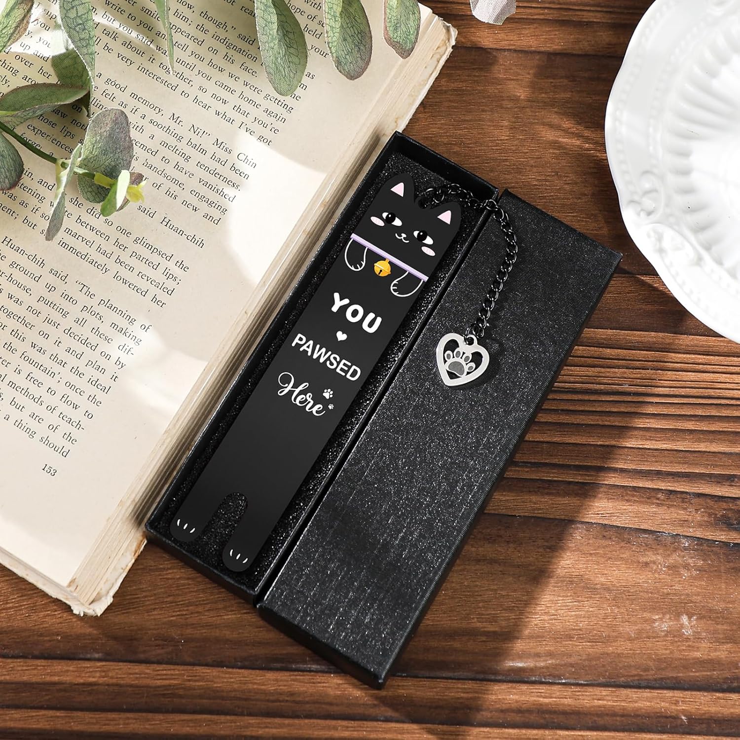 Cute Cat Bookmark Gifts - Black Metal Book Marks for Reading Women Kids Funny Animal Pet Lovers You Pawsed Here Page Marker with Heart Pendent for Bookish Student Teacher School Supplies - Image 6