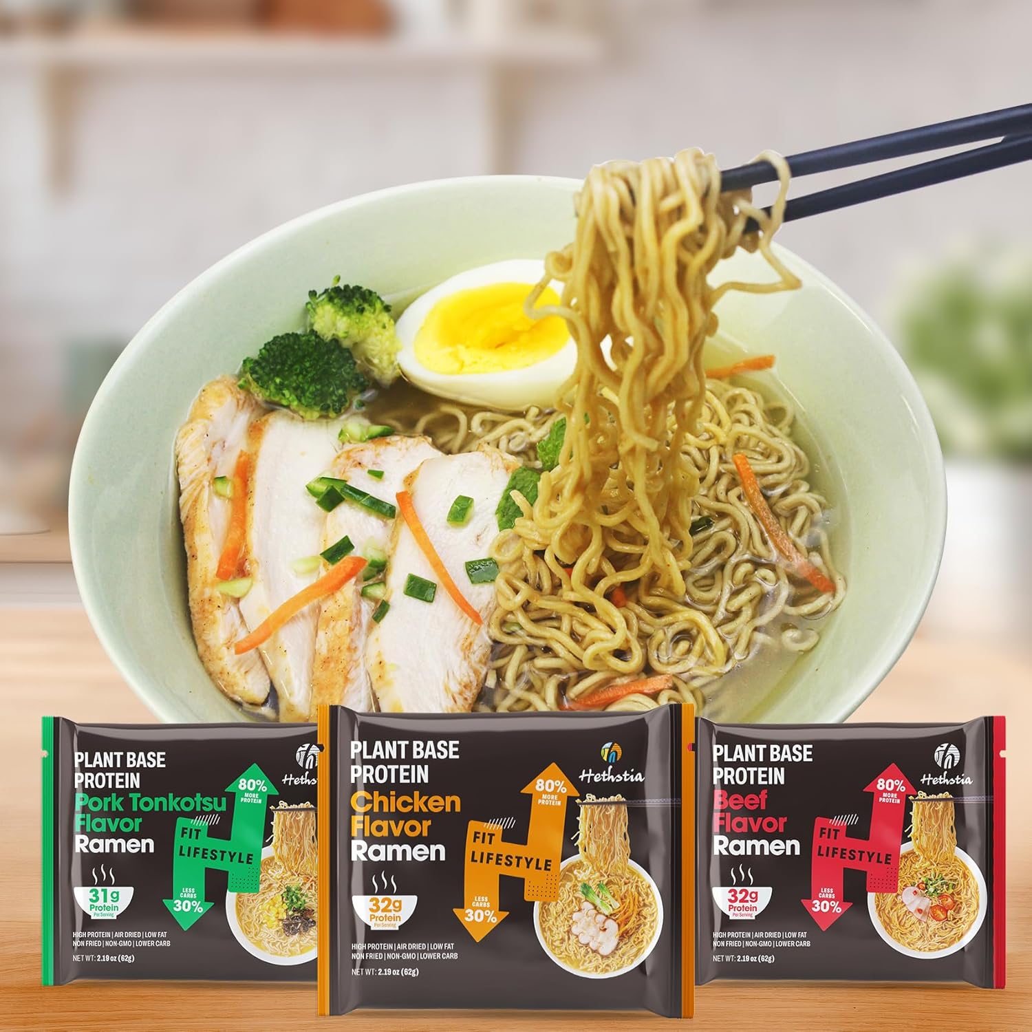 Hethstia Konjac Noodle Variety Pack 6 Cups & High-Protein Ramen Variety Pack 6 Packs, Low-Calorie Shirataki Soup Cups & Plant-Based Instant Noodles, Healthy Quick Meal Bundle, Keto, Vegan, Perfect Gif