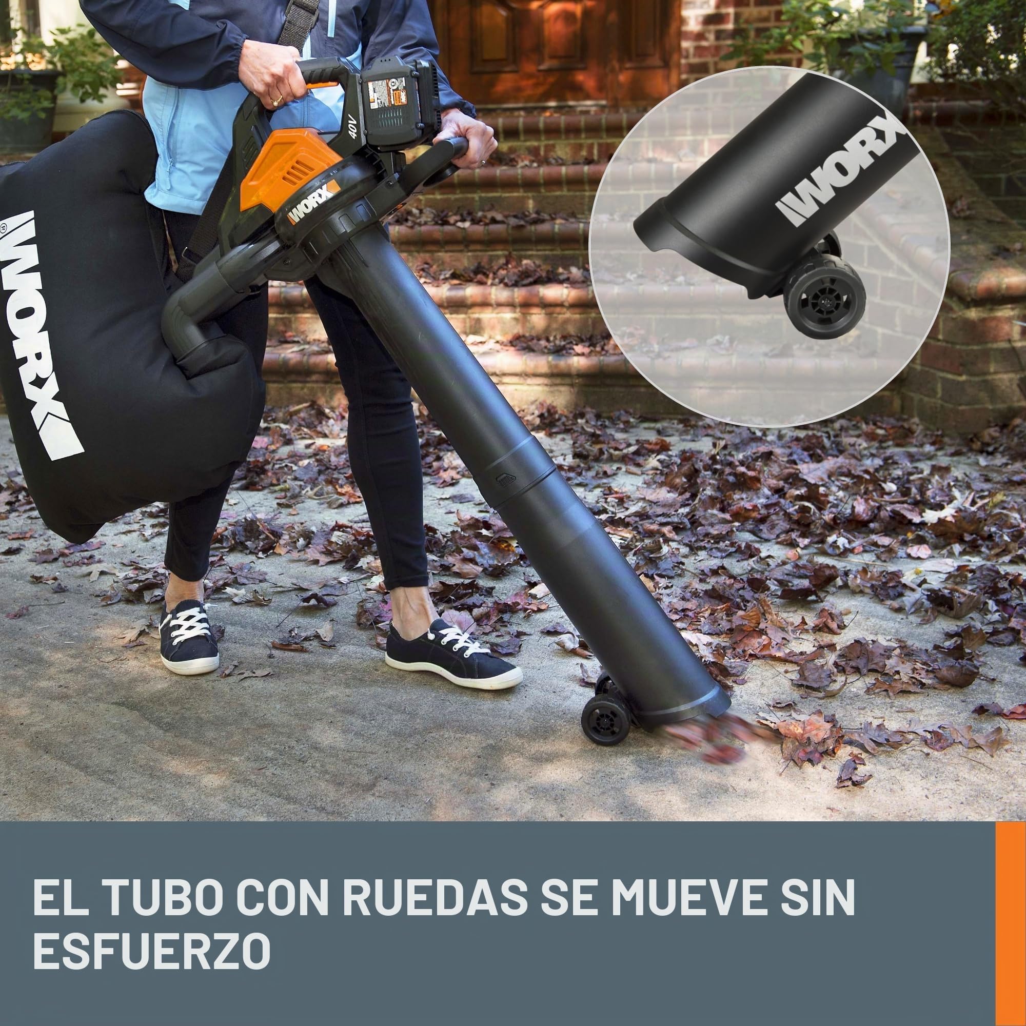 WORX Aspirador de Hojas 40V Máx. 2x20V | WG583E | PowerShare |Incluye 2 baterías y Cargador Doble |2 en 1 Recoger y aspirar – Bolsa de 35 L | Incluye Toberas | Ligero