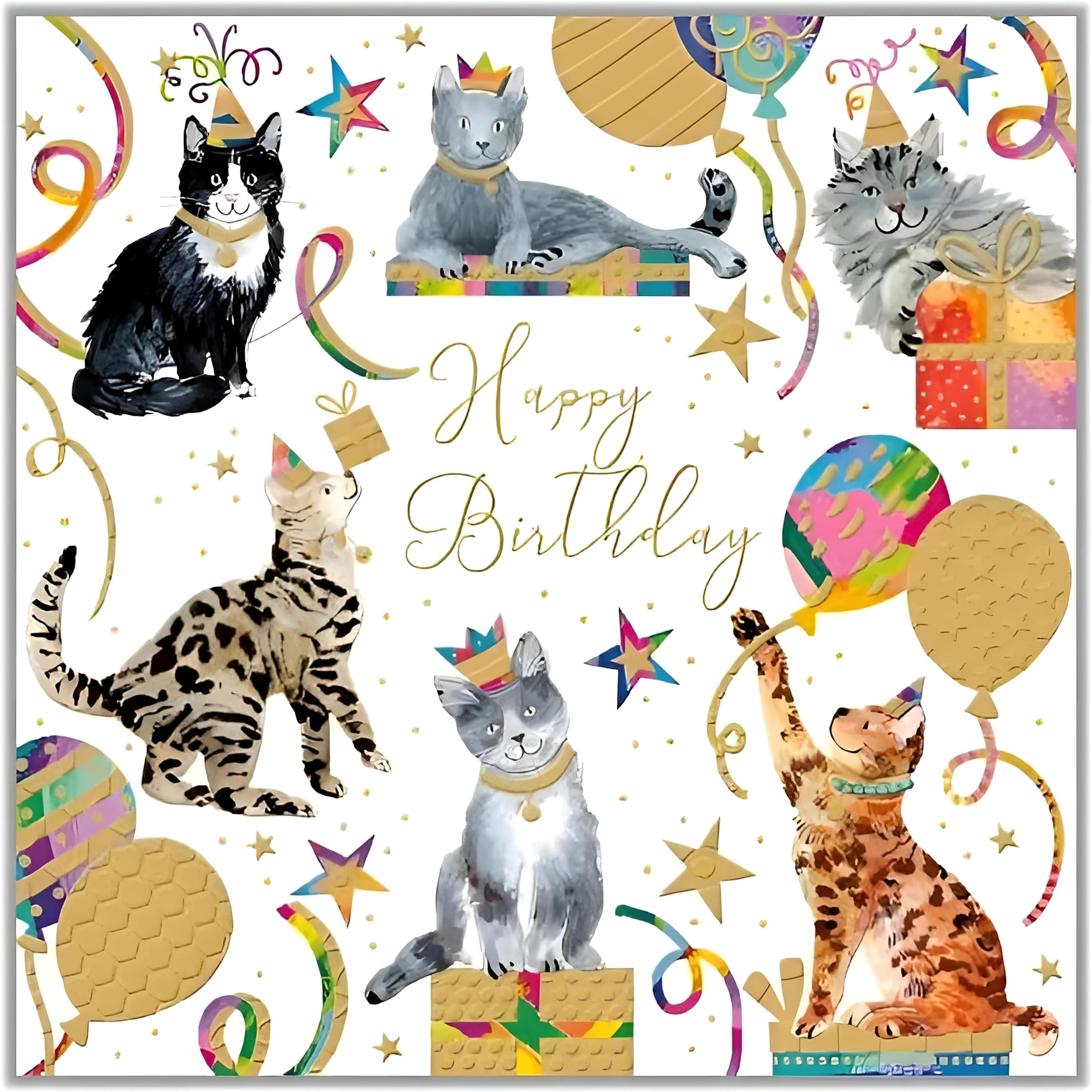 Noel Tatt Female Birthday Card | General Card for Women/Girls | Party Cats Design Embossed with Foil Details | Eco-Friendly and Recyclable