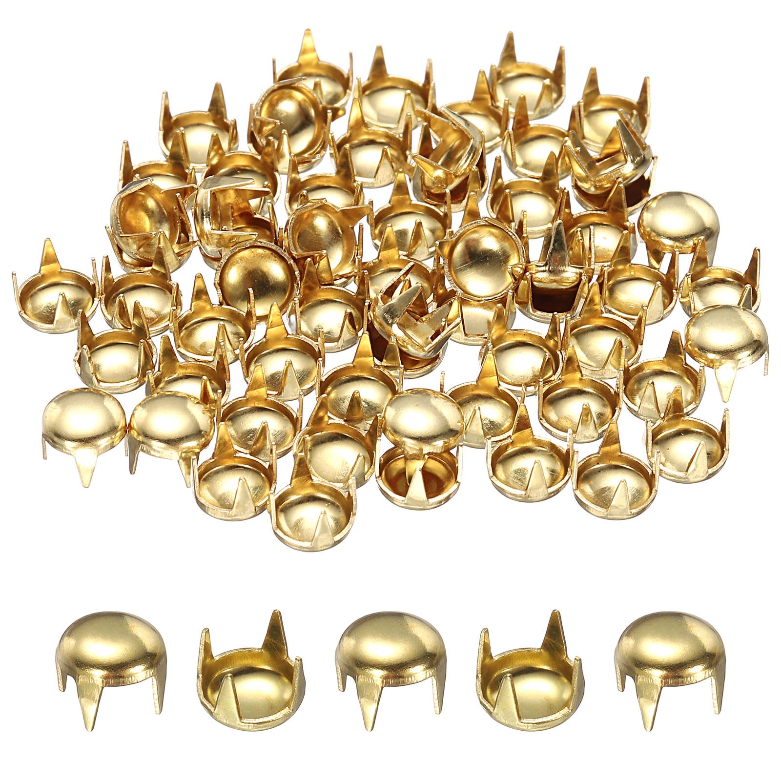 sourcing map 85pcs Round Dome Rivets 5mm Copper 4 Claw Rivet Metal Spike Studs Spots Punk Rock for Leather Craft Clothes Belt Bag Shoes Bracelet Accessories, Gold