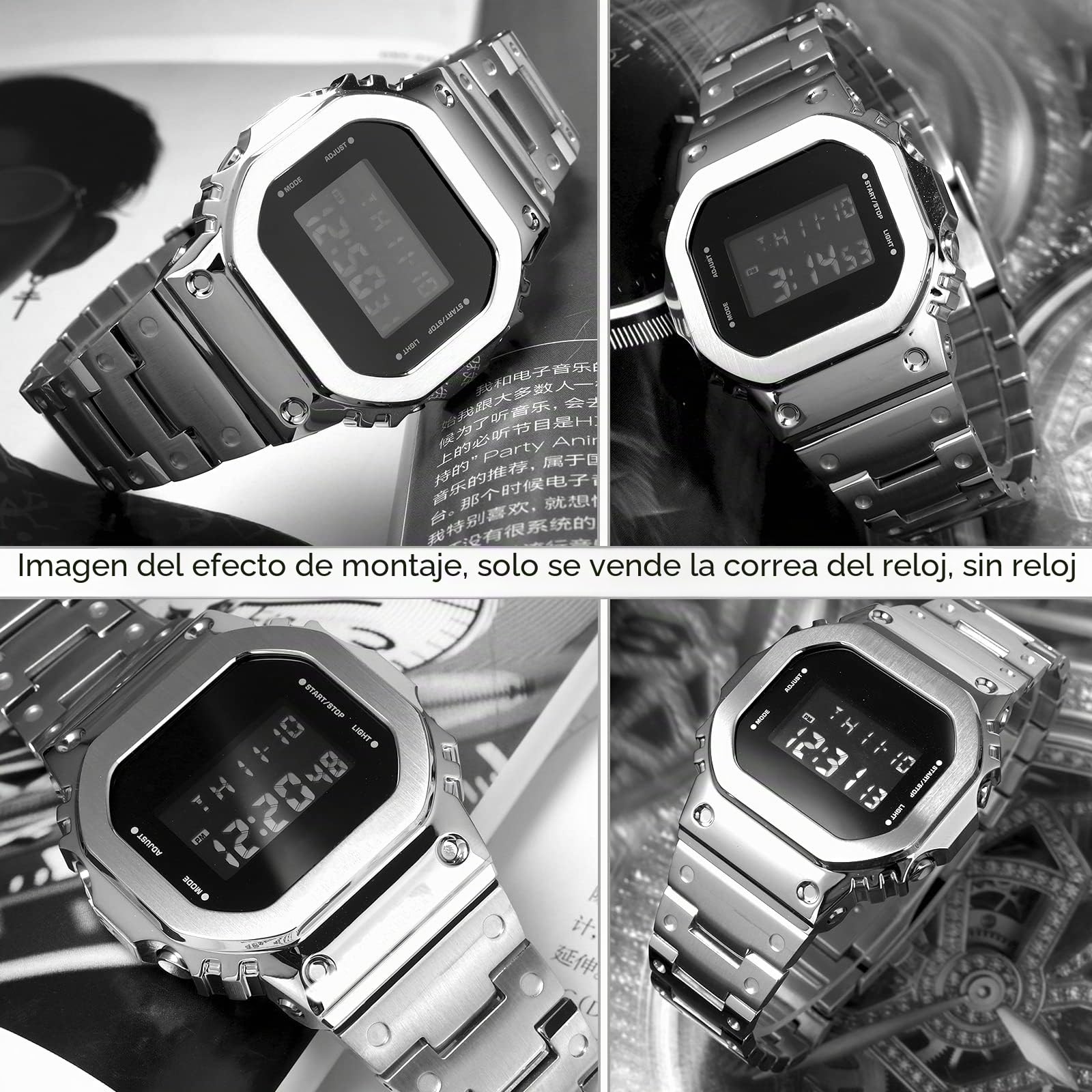 Correa de Reloj de Metal Compatible con GM-5600, Pulsera para Hombre Compatible con G-SHOCK GM5600B de Acero Inoxidable de Liberación Rápida