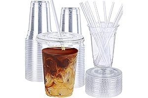 Zcaukya Disposable Plastic To-Go Cups with Lids and Straws