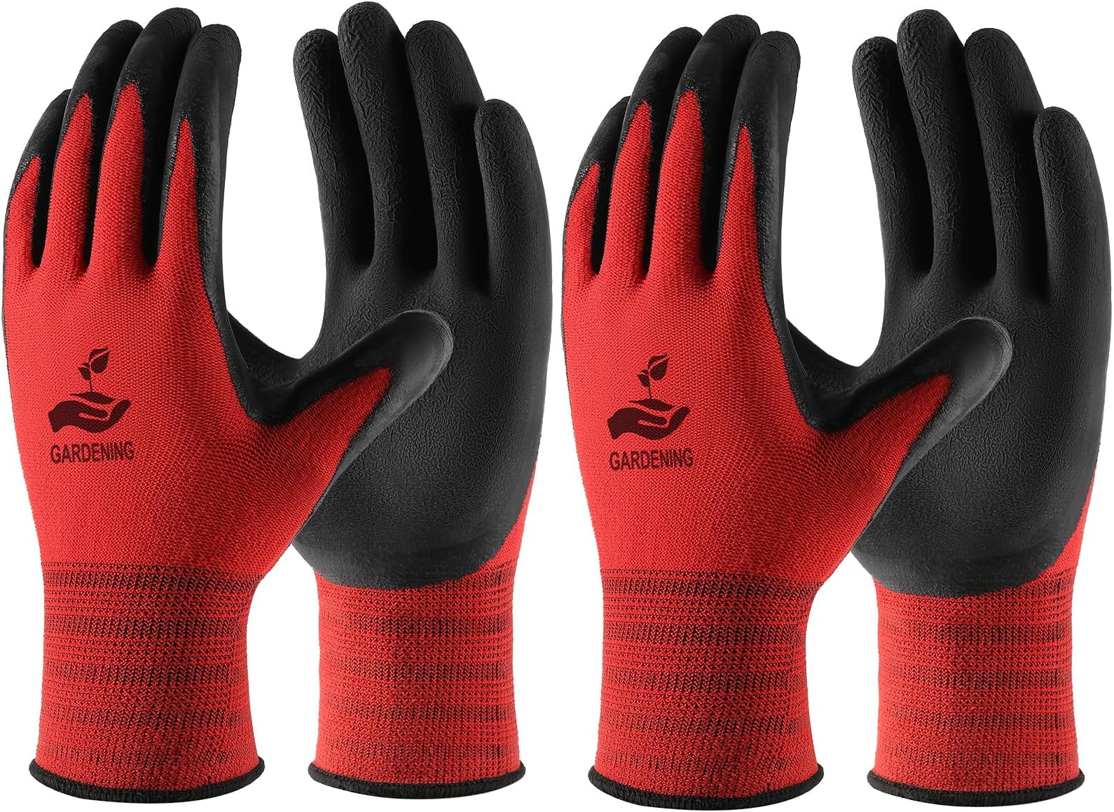 Trifabricy Gardening Gloves for Women/Men - 6 Pairs Breathable Natural Latex Garden Gloves with Grip, Outdoor Hard-wearing Protective Work Gloves for Lawn Yard, Medium, Red & Black