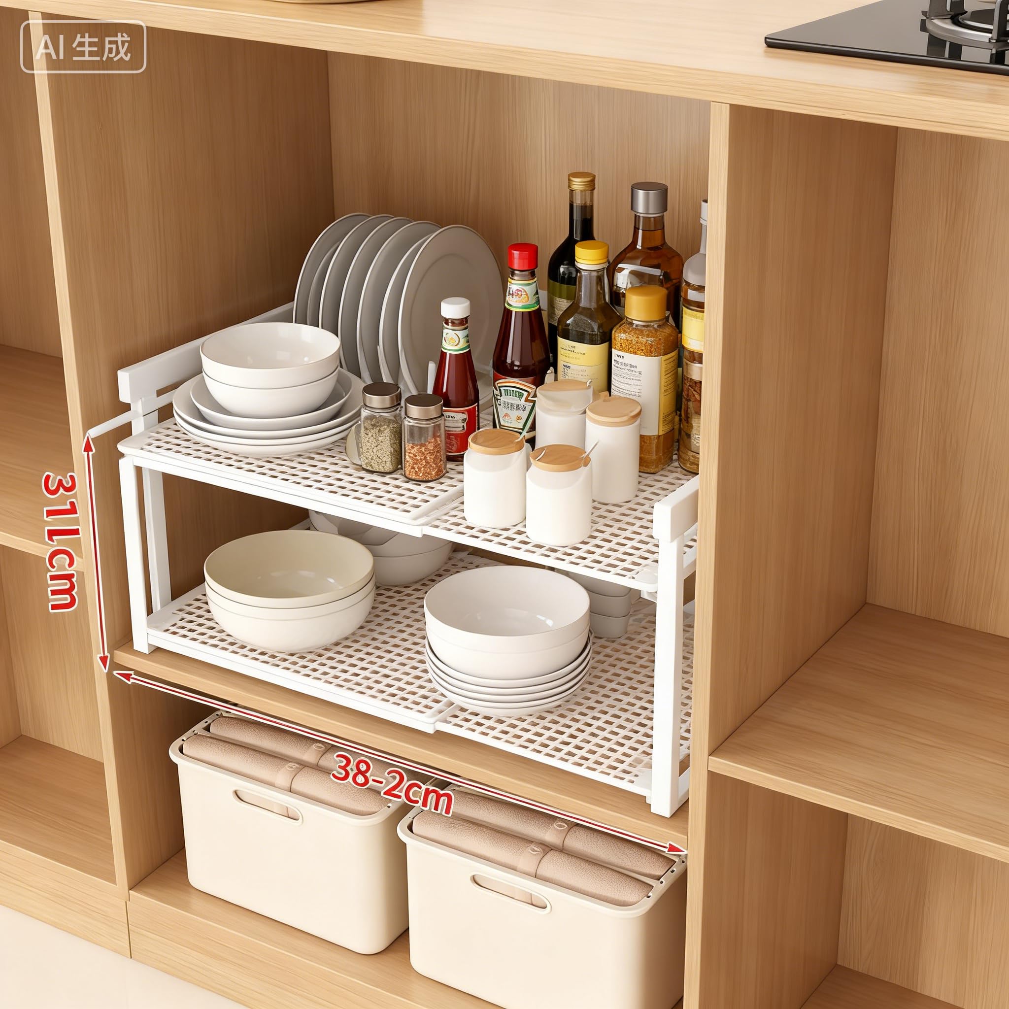 Spannstange für Schrank Erweiterbares Metallregal Verstellbarer Organizer für Küche, Kleiderschrank und Badezimmer (Weiß)