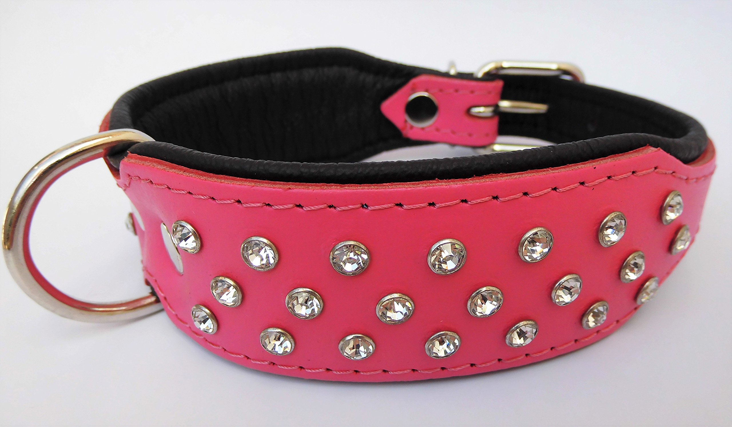Exklusiv Hunde Halsband, Leder + Kristallen, Halsumfang 33-41cm, ROSA-Schwarz (PL.18-8-13-30)