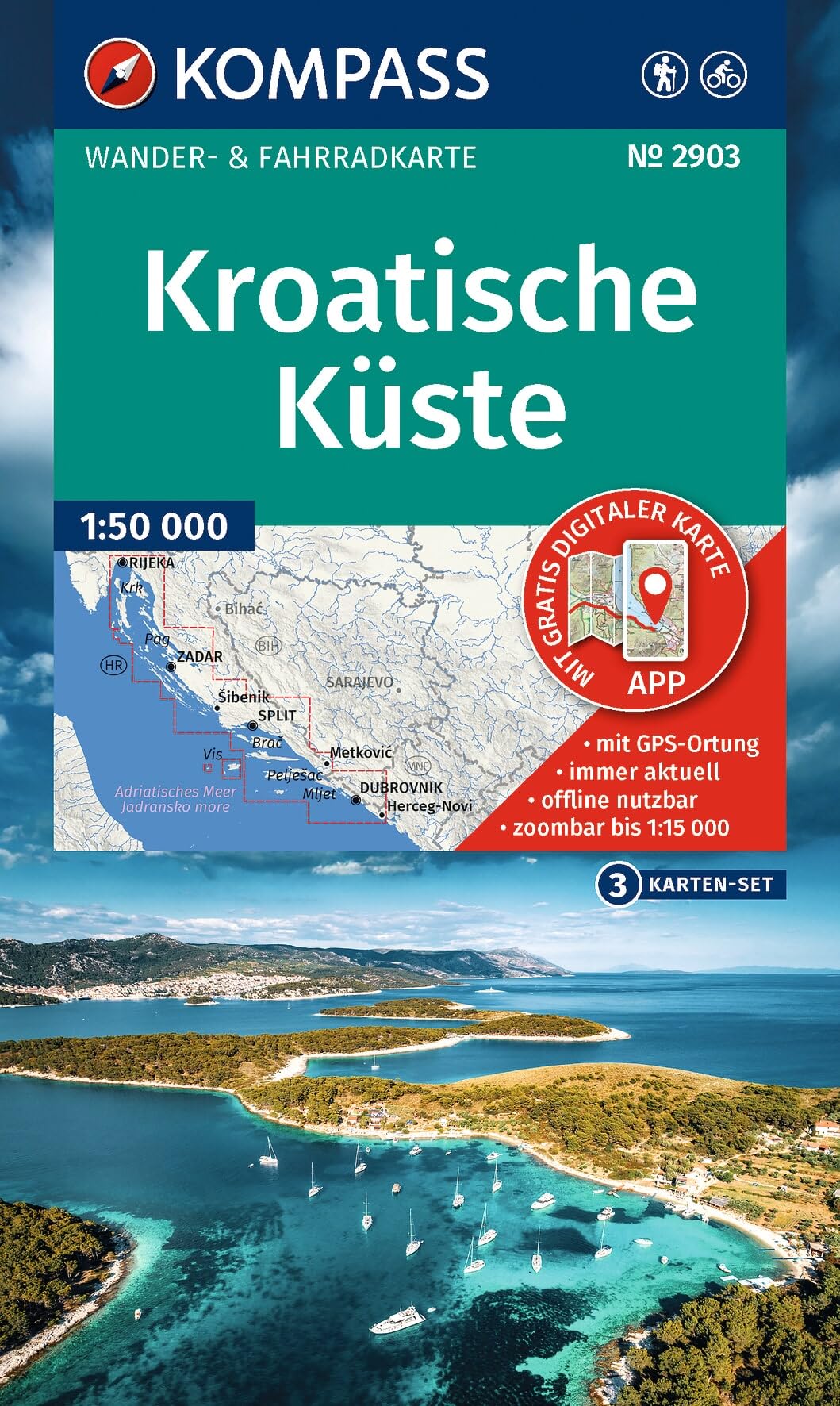 2903 dalmatinische kuste 3 dubrovnik-mljet-cavtat: inklusive Karte zur offline Verwendung in der KOMPASS-App. Fahrradfahren.