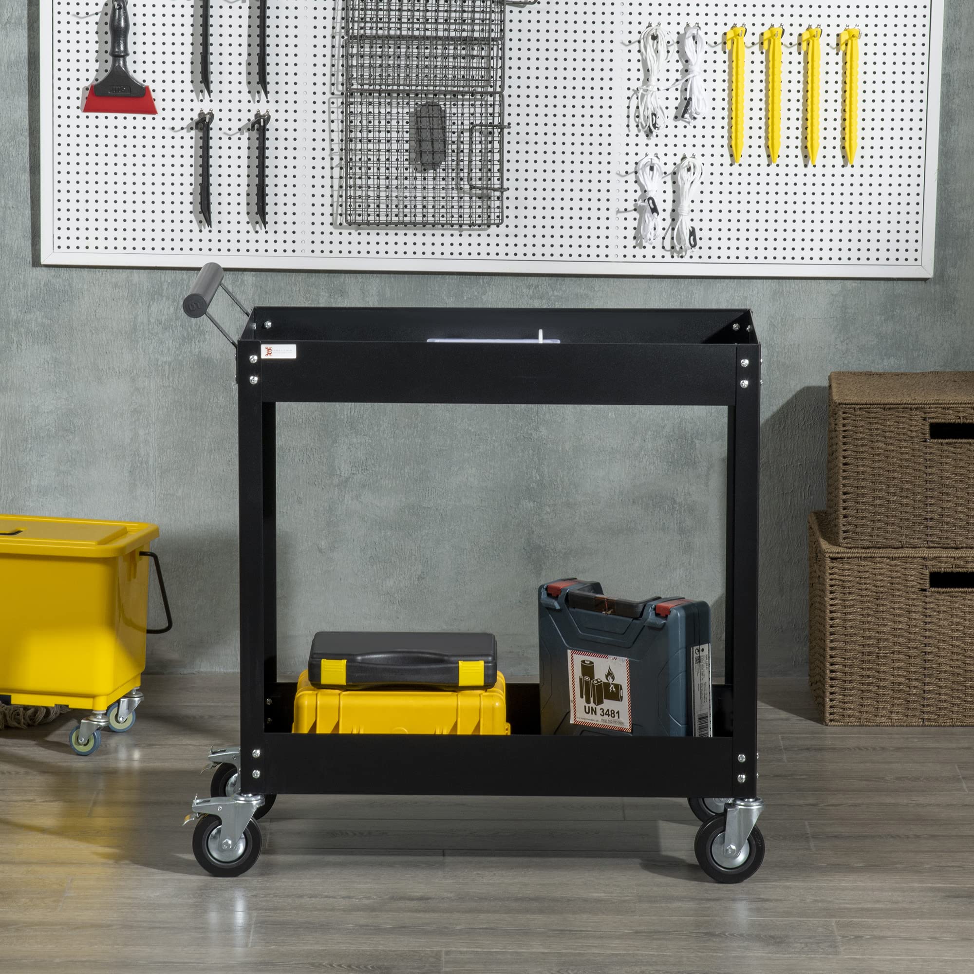 DURHAND Carrello Porta Utensili a 2 Ripiani, Carrello da Officina e Garage in Acciaio 84.5x38x84cm, Nero